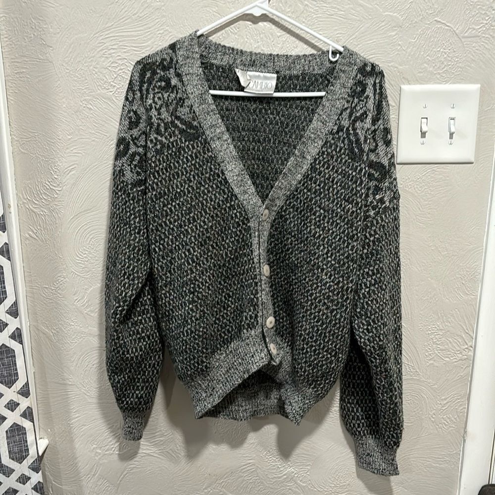 Vintage 1990s Grandpa Knit Sweater Multicolor Cardigan Pattern Size Medium
